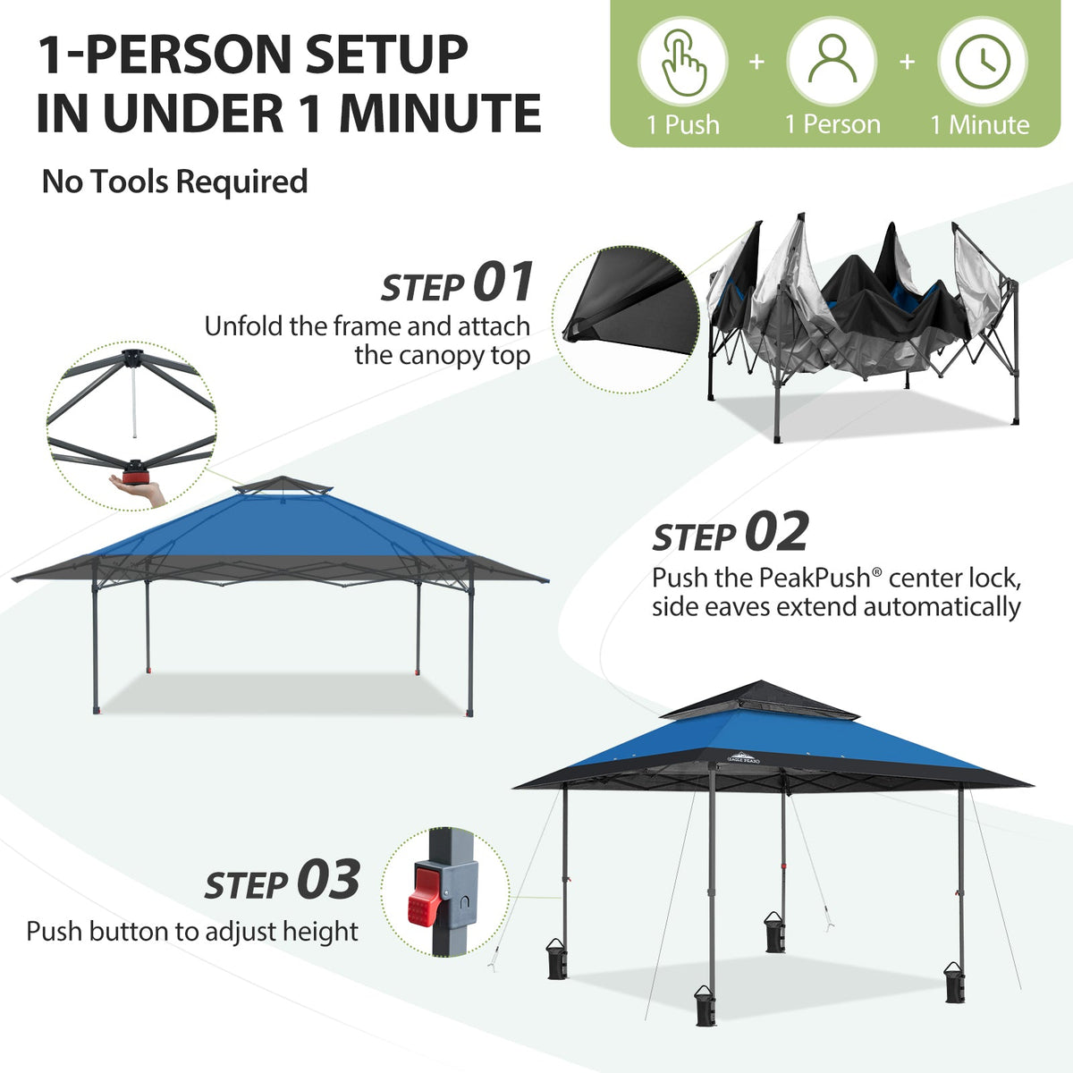 13x13 Pop Up Canopy Tent, Auto Extended Eaves - Eagle Peak®