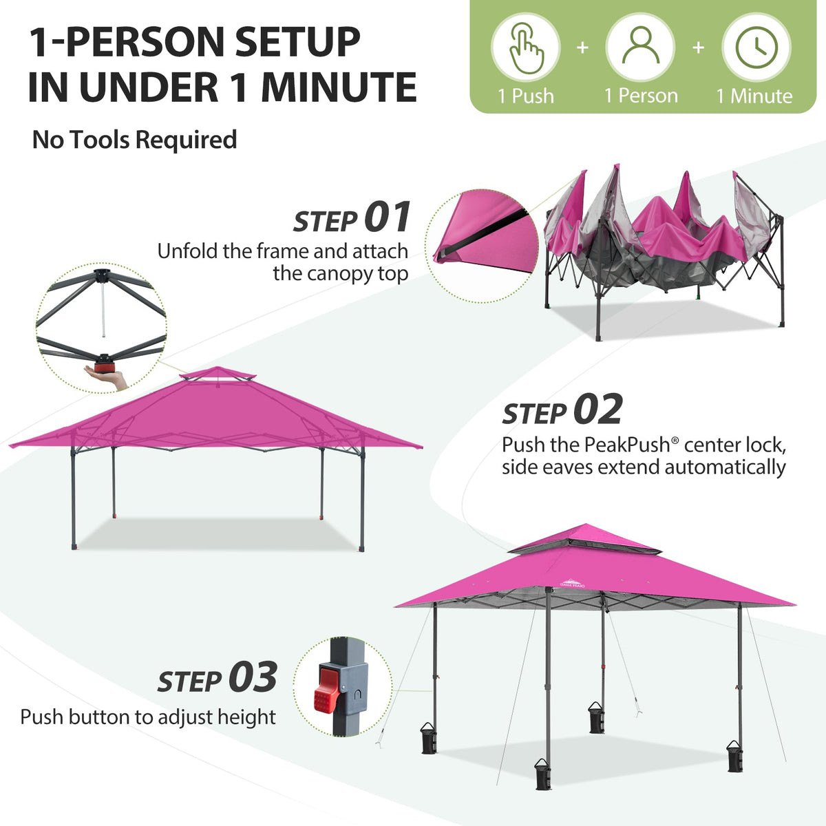 13x13 Pop Up Canopy Tent, Auto Extended Eaves - Eagle Peak®