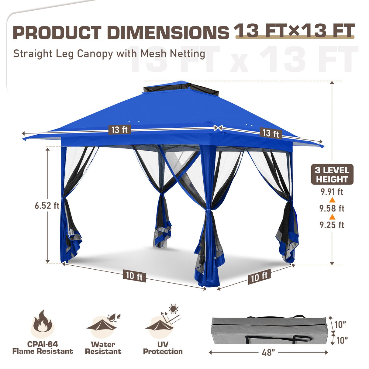 13x13 Pop Up Canopy Tent with Mosquito Netting - Eagle Peak®