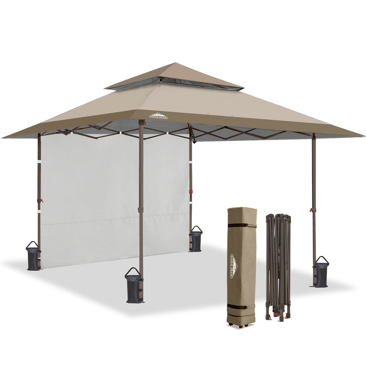EAGLE PEAK 13x13 Easy Set up Pop up Canopy With One Privacy Curtain, Beige