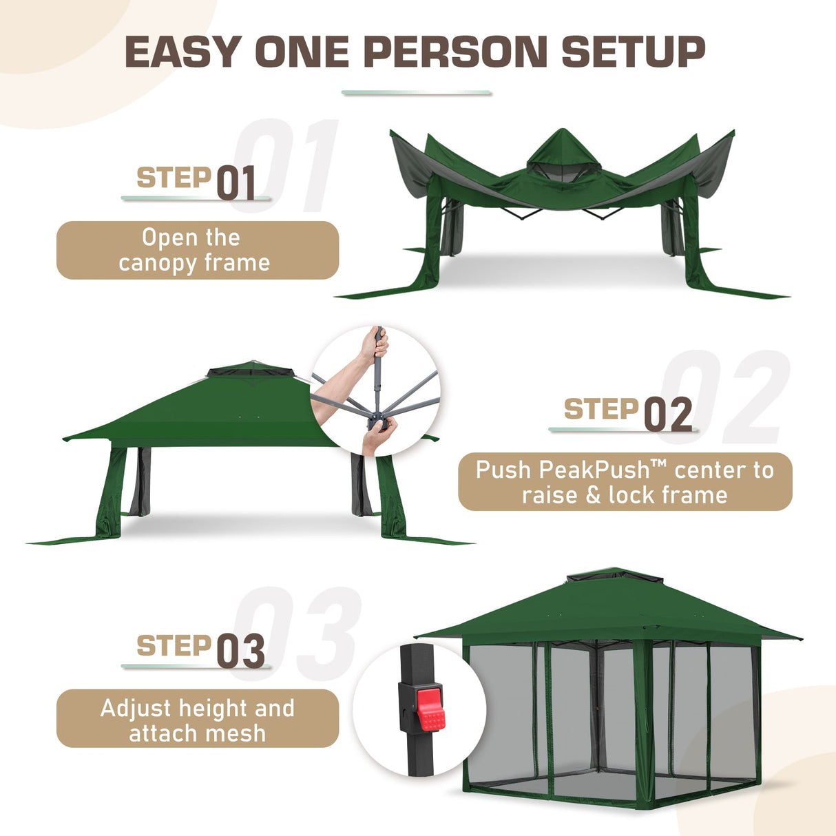 13x13 Pop Up Gazebo with Netting w/ 169 sqft of Shade - Eagle Peak®