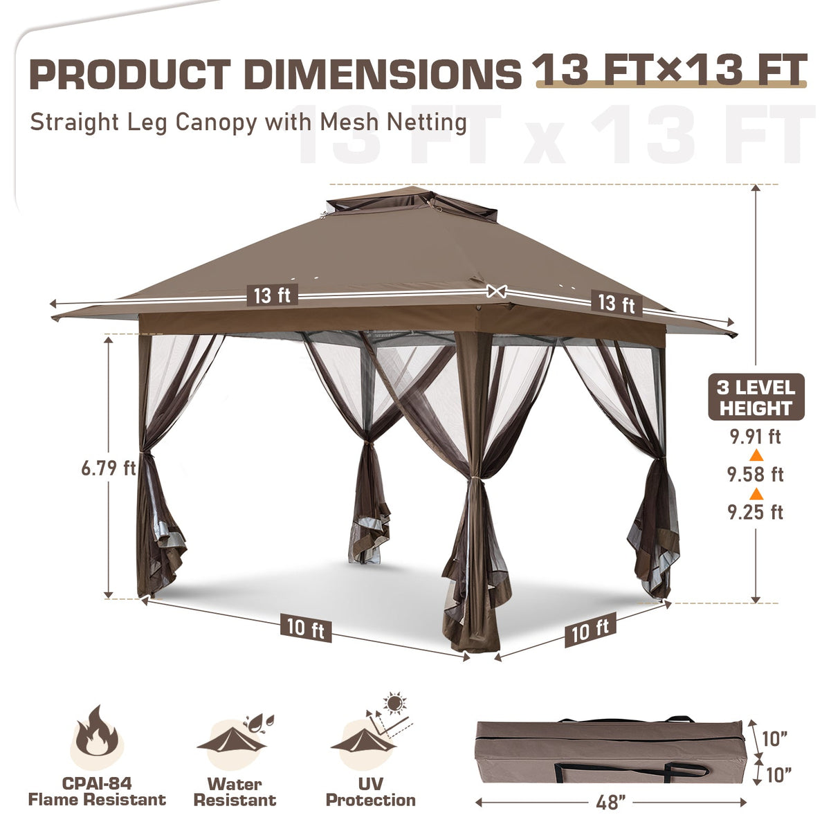 13x13 Pop Up Gazebo with Netting w/ 169 sqft of Shade - Eagle Peak®