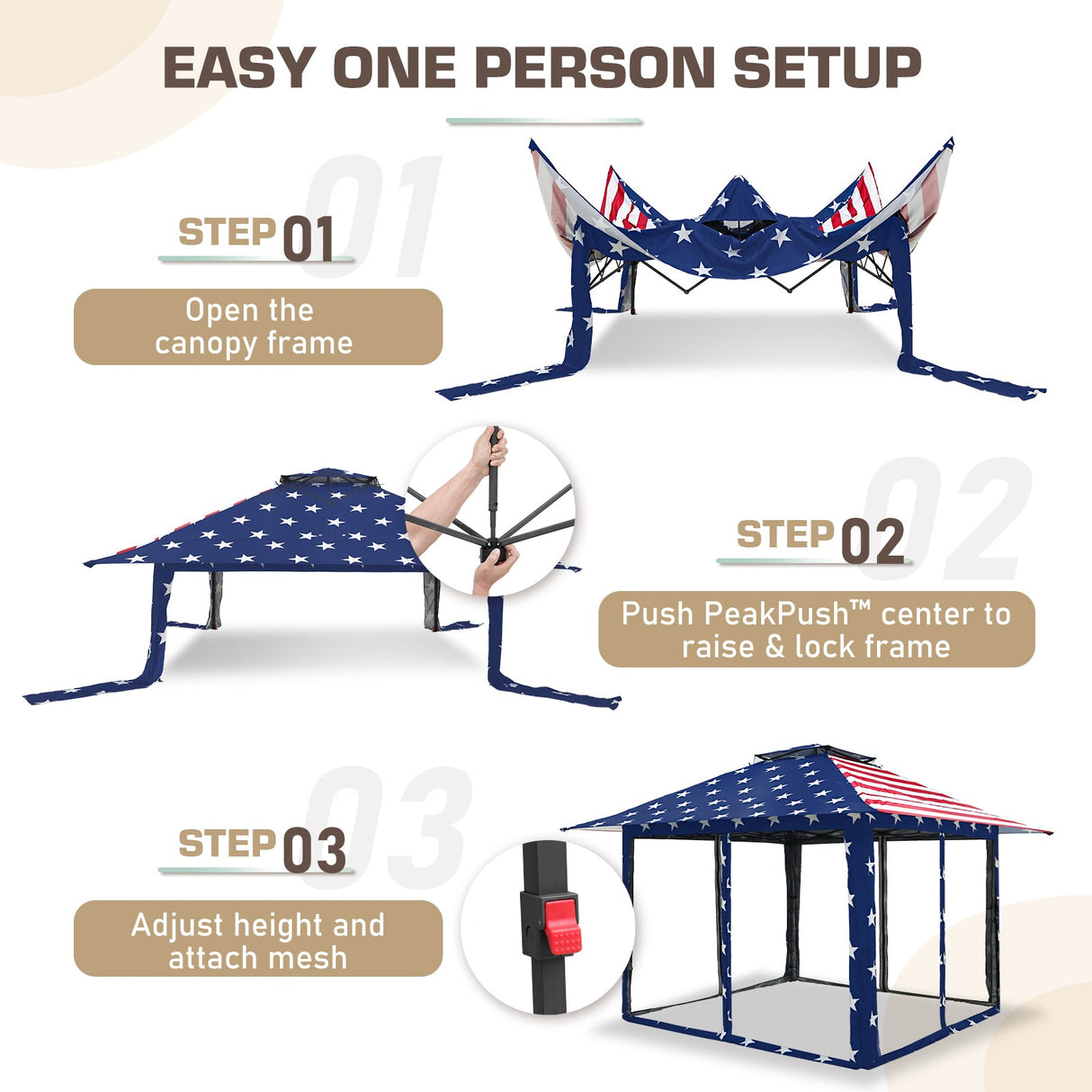 13x13 Pop Up Gazebo with Netting w/ 169 sqft of Shade - Eagle Peak®