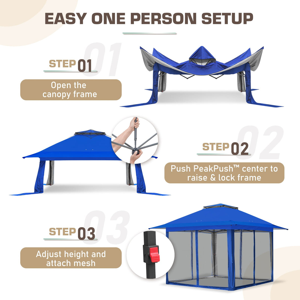 13x13 Pop Up Gazebo with Netting w/ 169 sqft of Shade - Eagle Peak®