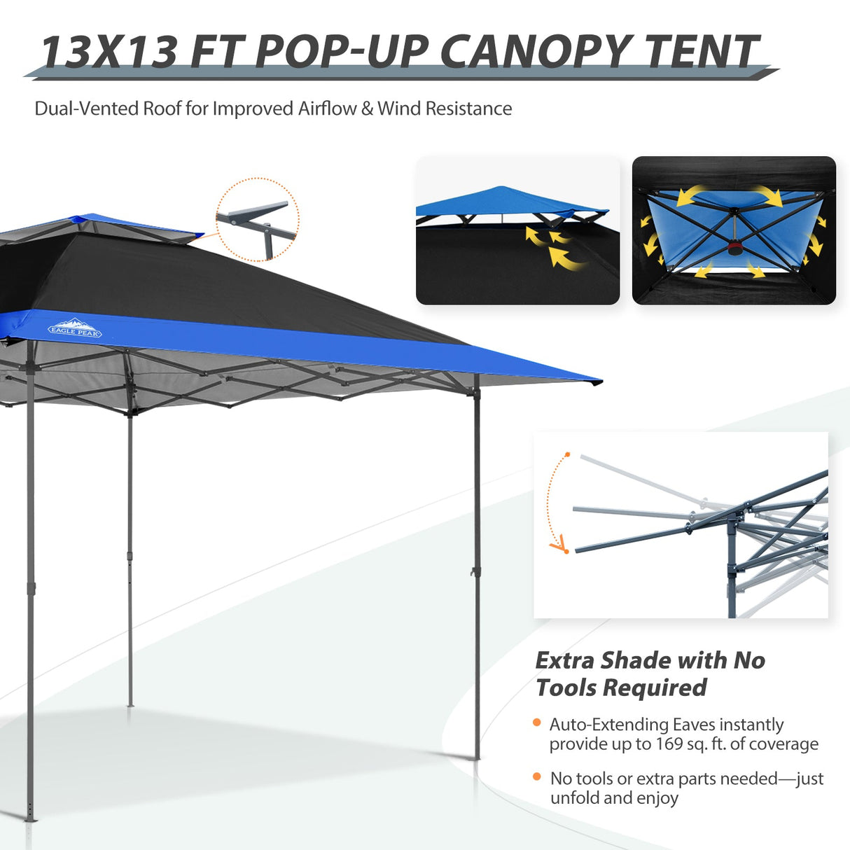 13x13 Straight Leg Pop Up Canopy Tent with 169 sqft of Shade - Eagle Peak Custom Canopy Tent