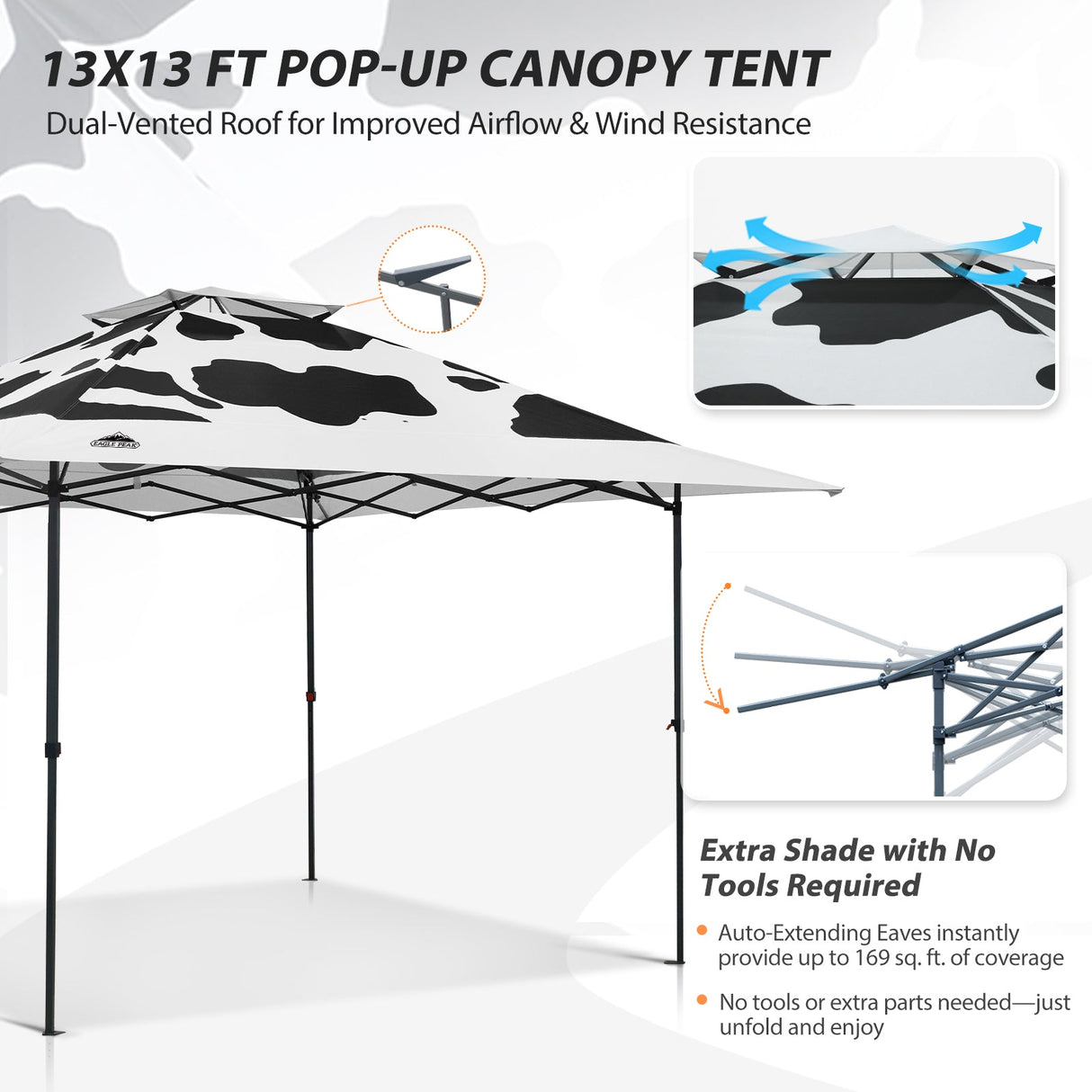13x13 Straight Leg Pop Up Canopy Tent with 169 sqft of Shade - Eagle Peak