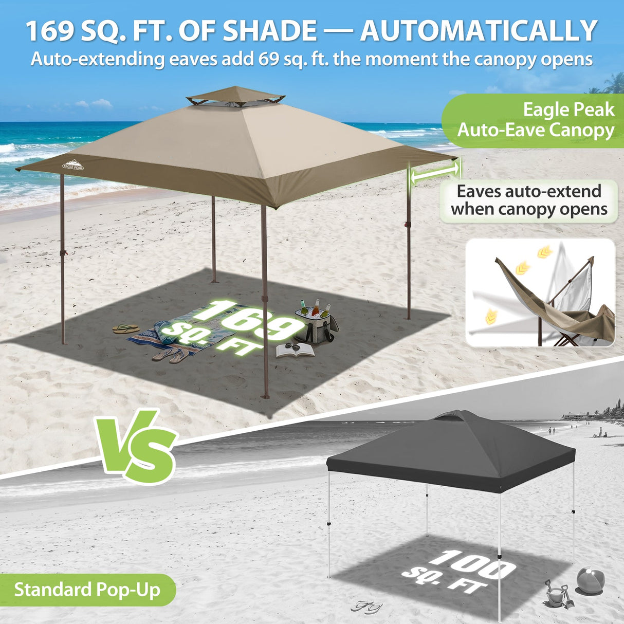 13x13 Straight Leg Pop Up Canopy Tent with 169 sqft of Shade - Eagle Peak®