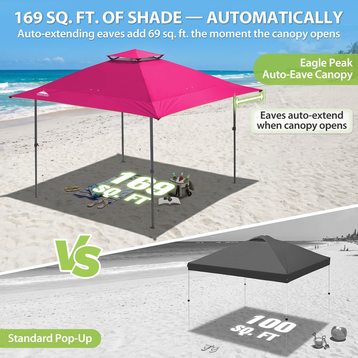 13x13 Straight Leg Pop Up Canopy Tent with 169 sqft of Shade - Eagle Peak®