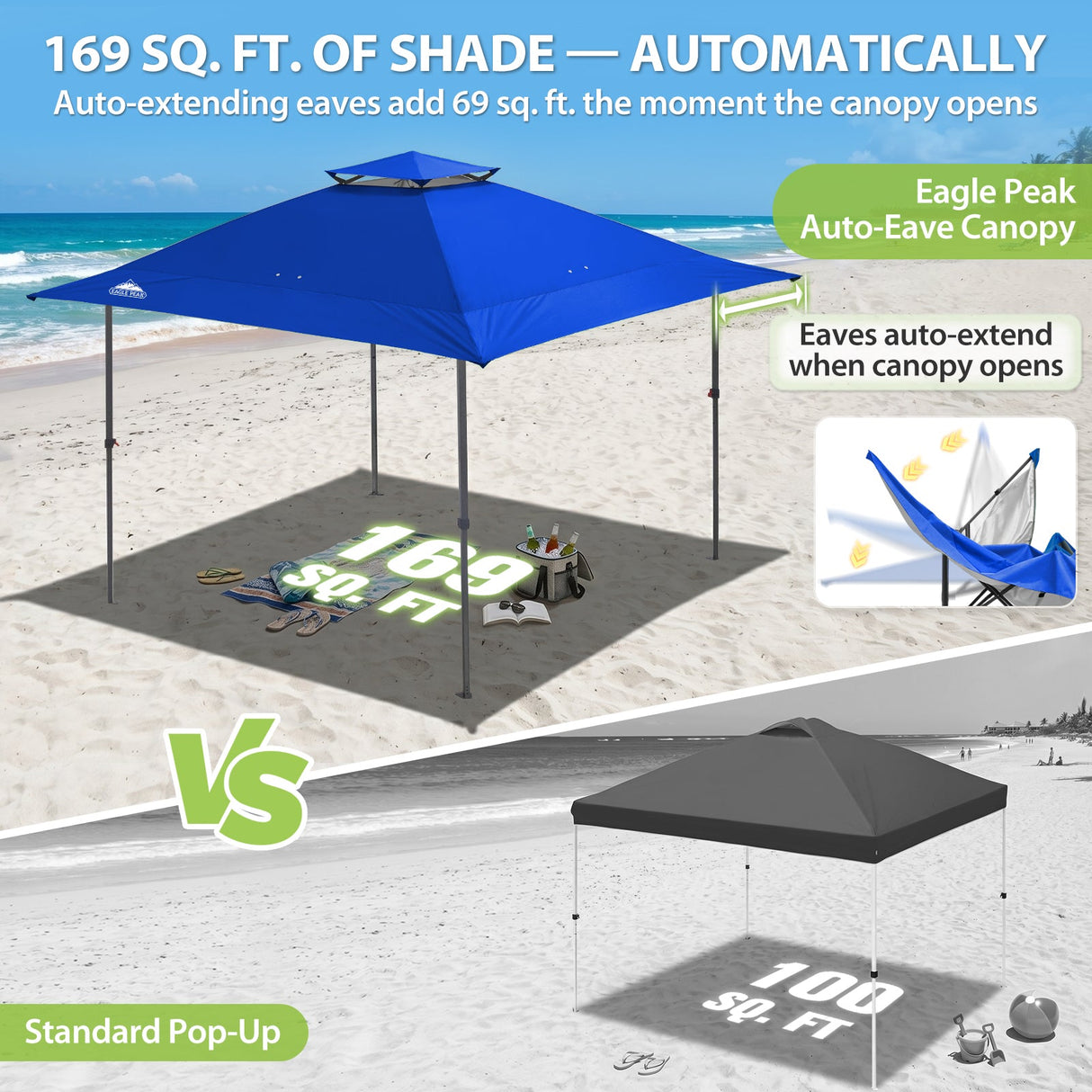 13x13 Straight Leg Pop Up Canopy Tent with 169 sqft of Shade - Eagle Peak®
