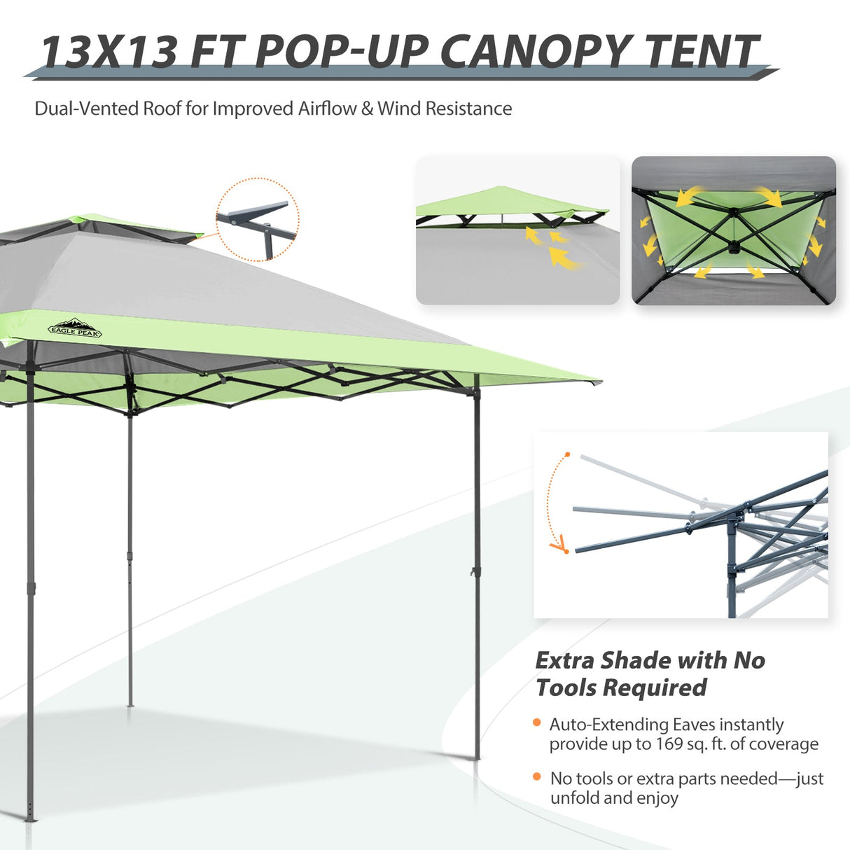 13x13 Straight Leg Pop Up Canopy Tent with 169 sqft of Shade - Eagle Peak Custom Canopy Tent