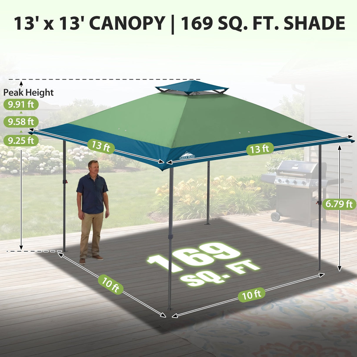 13x13 Straight Leg Pop Up Canopy Tent with 169 sqft of Shade - Eagle Peak®