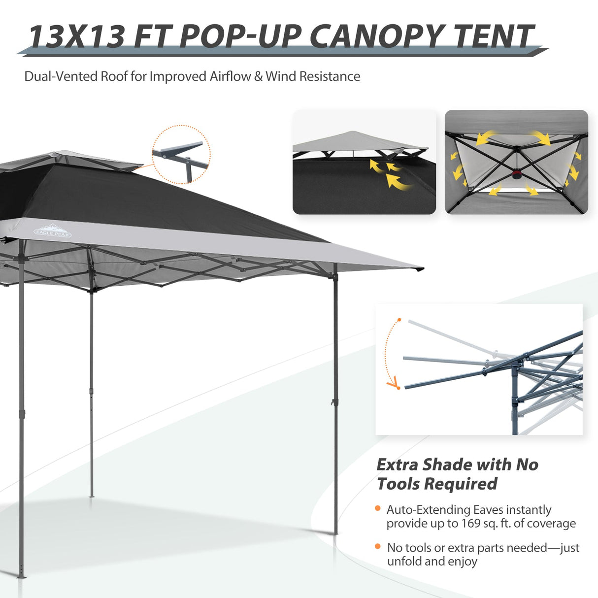 13x13 Straight Leg Pop Up Canopy Tent with 169 sqft of Shade - Eagle Peak Custom Canopy Tent