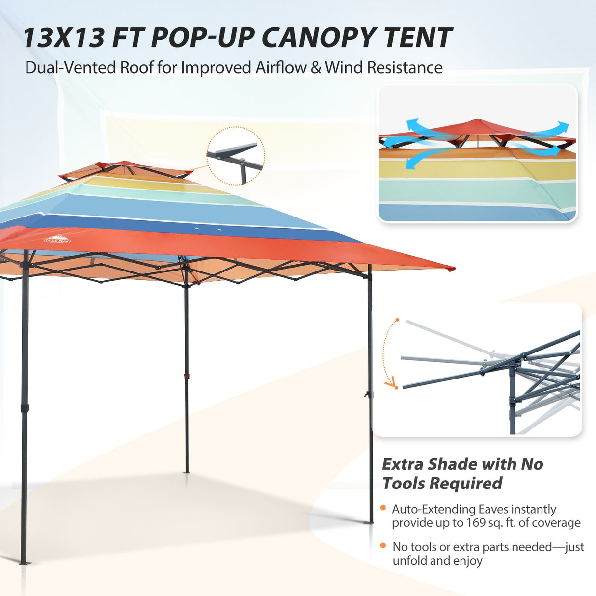 13x13 Straight Leg Pop Up Canopy Tent with 169 sqft of Shade - Eagle Peak