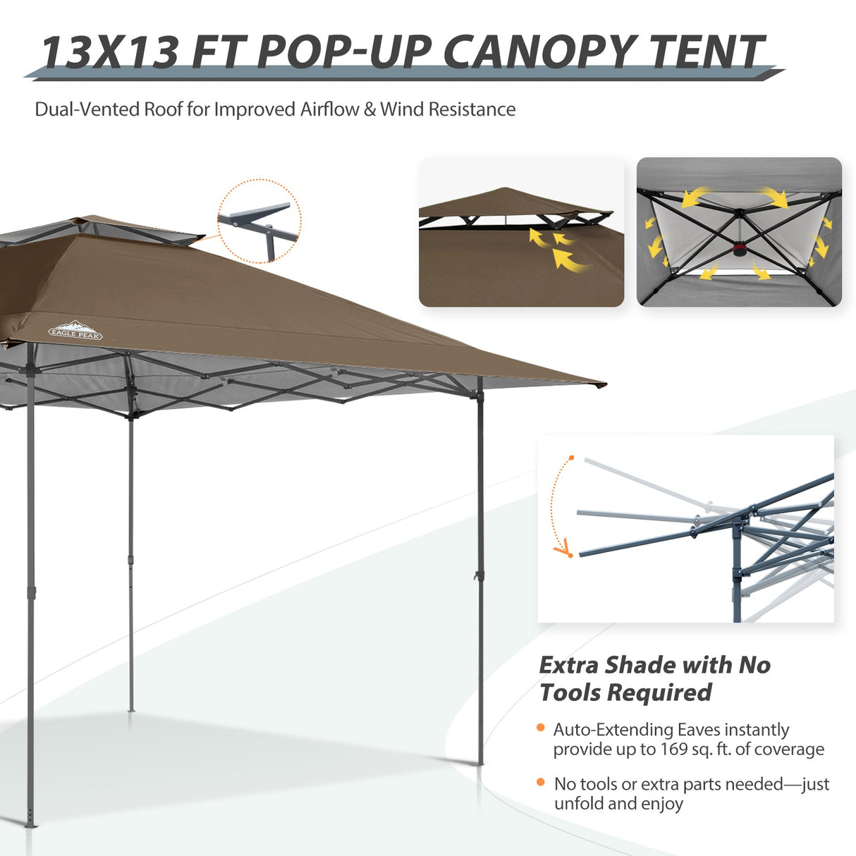 13x13 Straight Leg Pop Up Canopy Tent with 169 sqft of Shade - Eagle Peak Custom Canopy Tent