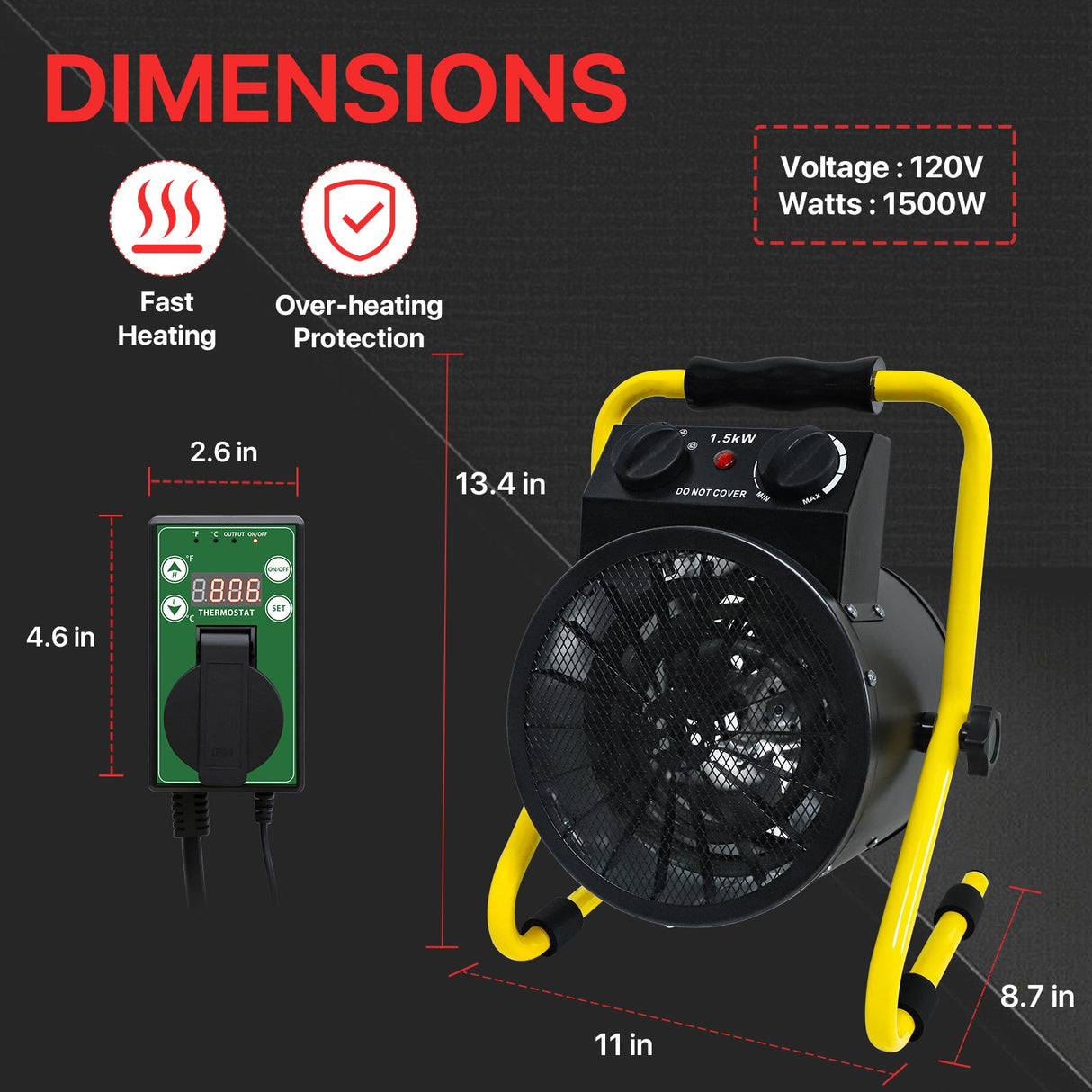 1500W Greenhouse Heater w/thermostat - Eagle Peak Custom Canopy Tent