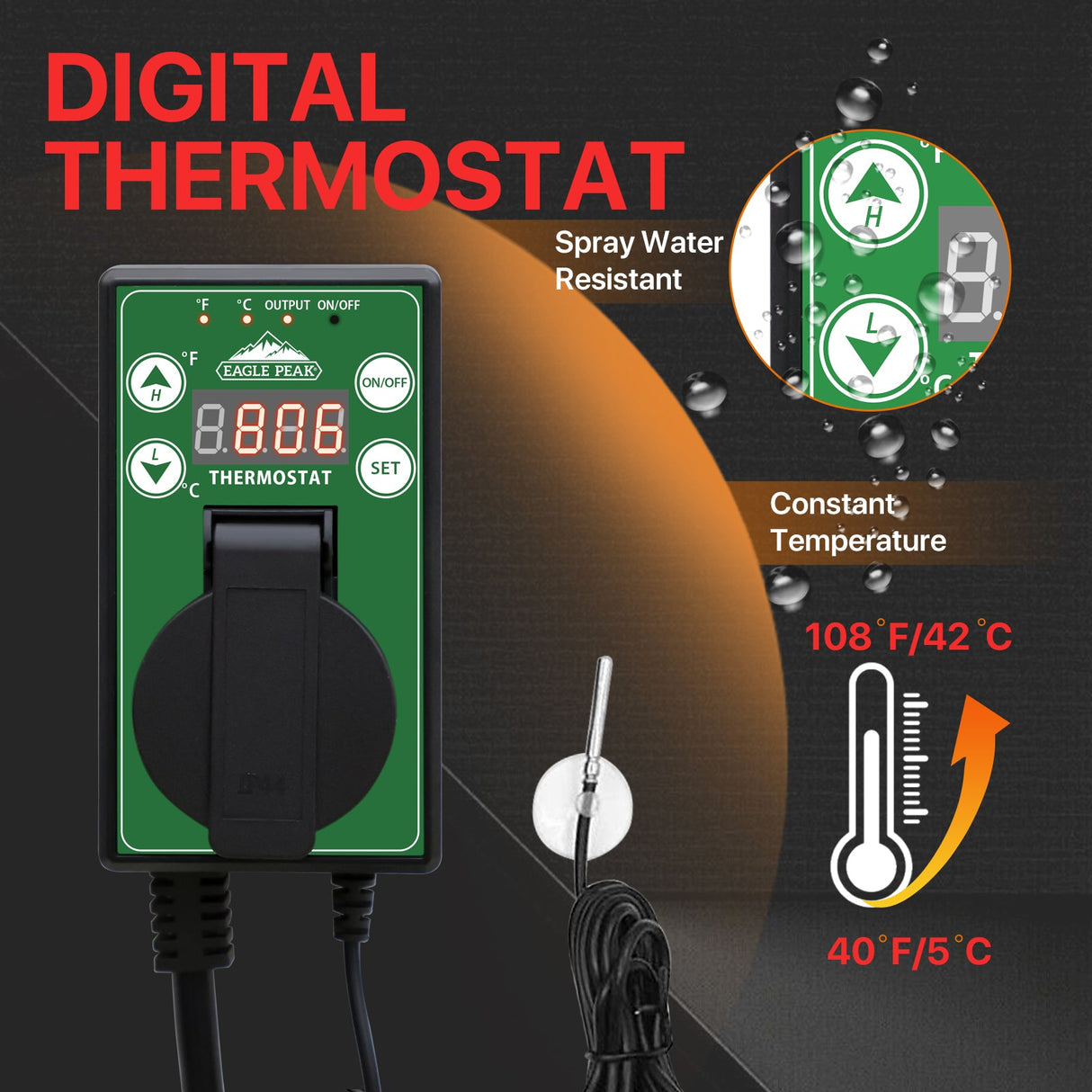 1500W Outdoor Heater with Thermostat, Yellow - Eagle Peak Custom Canopy Tent