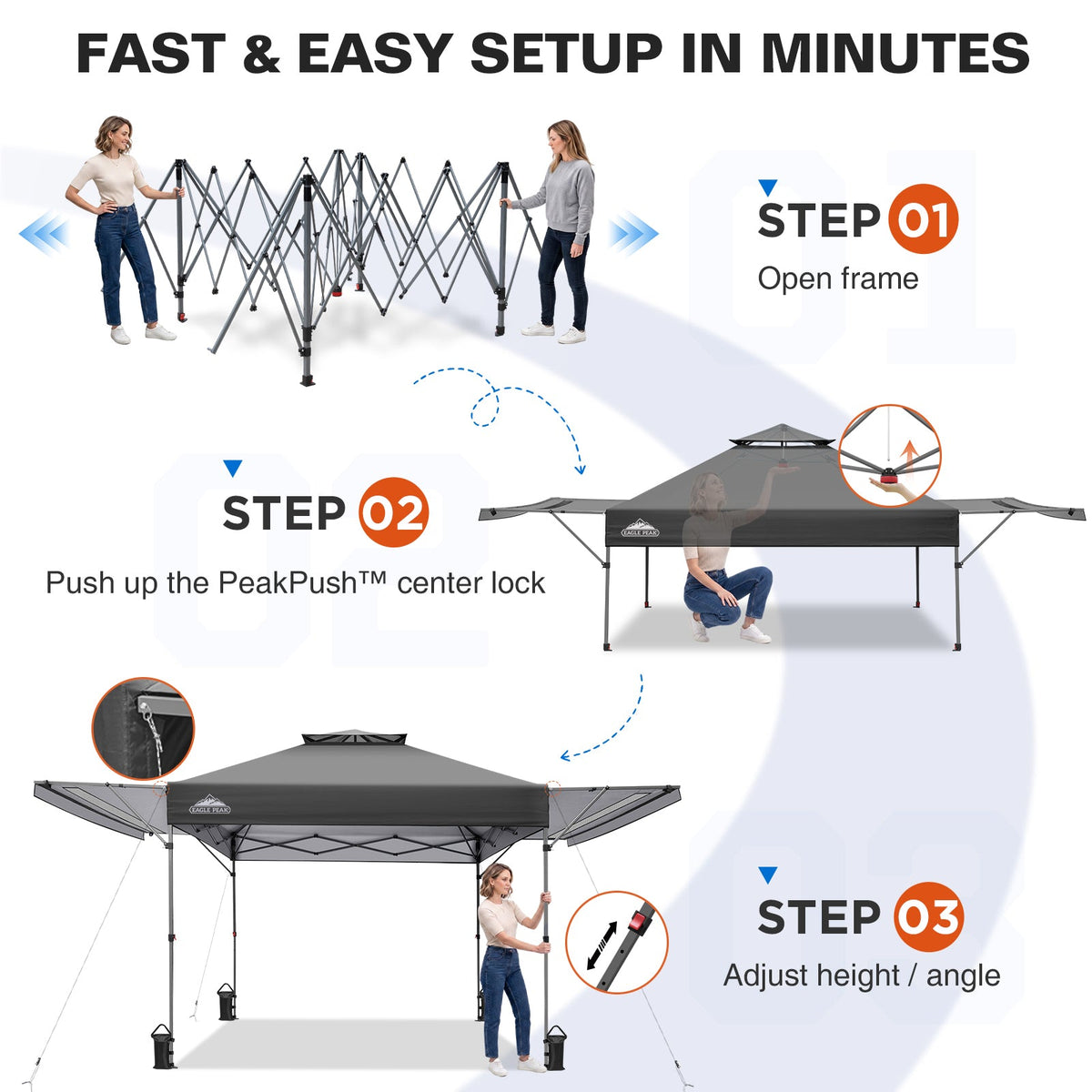 17x10 Pop up Gazebo Canopy Tent, Dual Awnings - Eagle Peak®