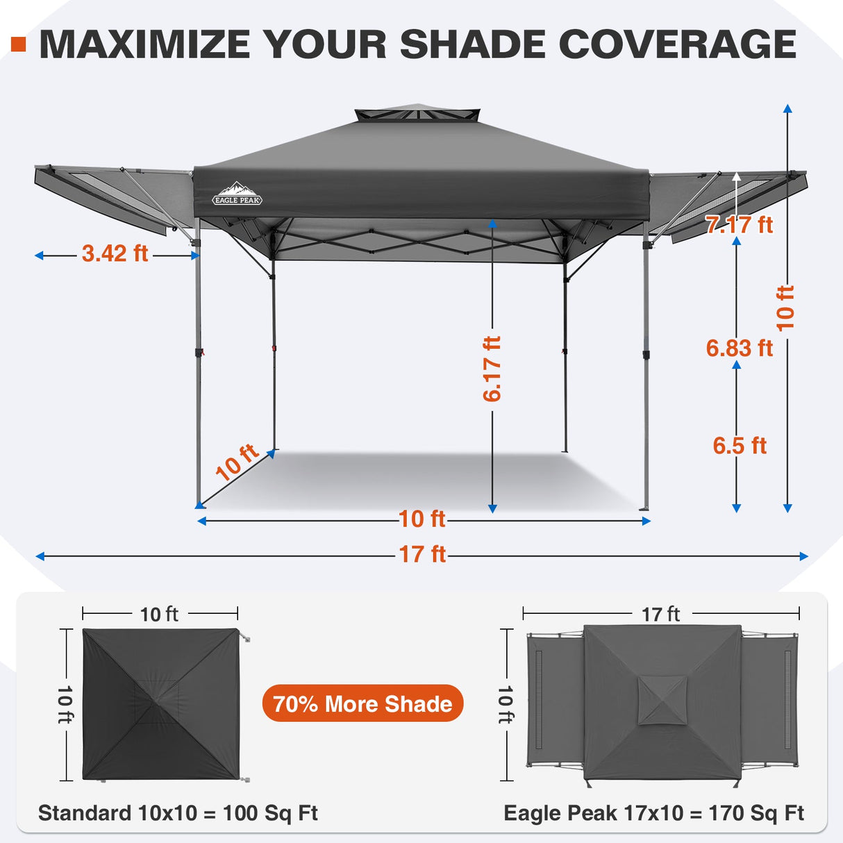 17x10 Pop up Gazebo Canopy Tent Outdoor Instant Canopy Shelter - Eagle Peak
