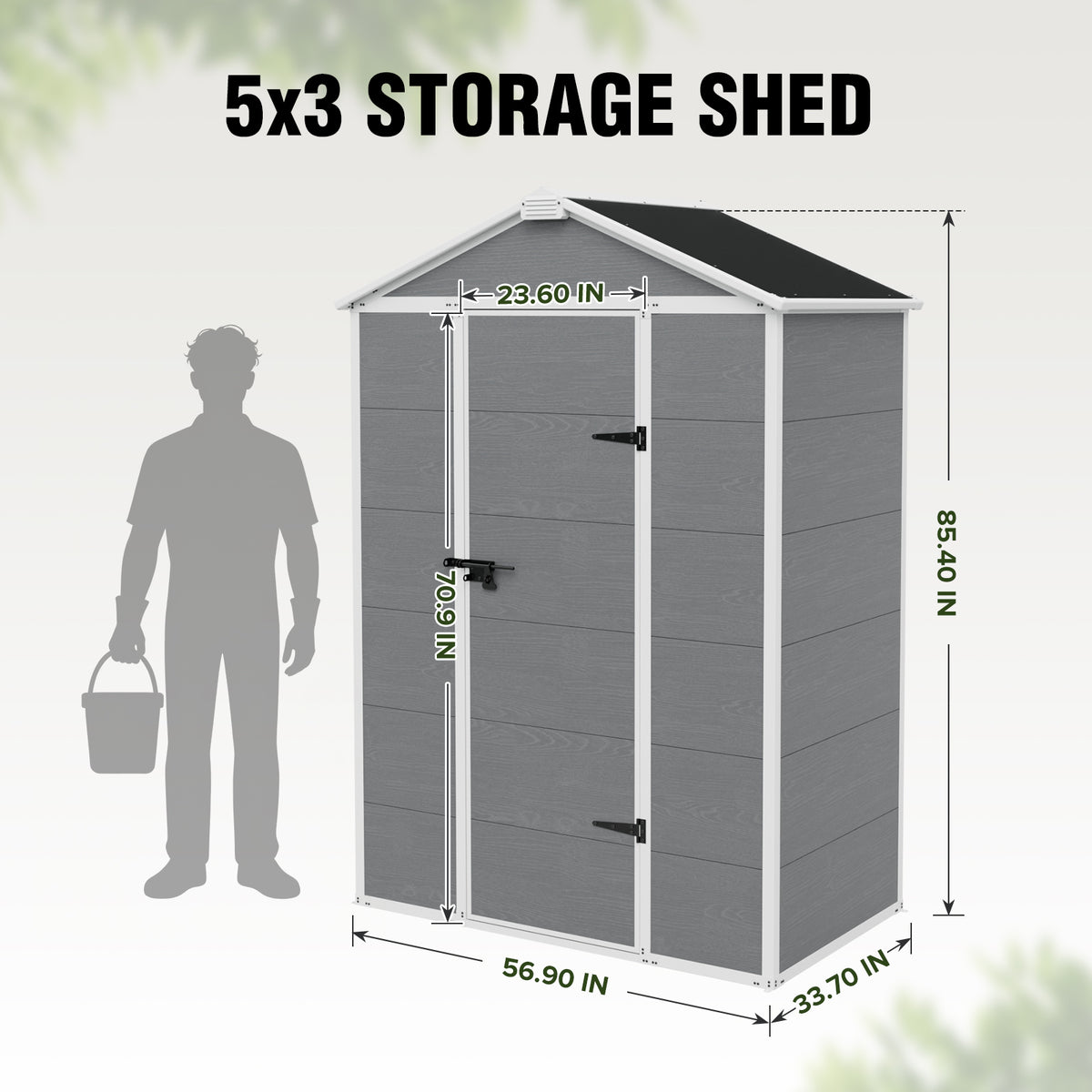 5x3/6x4/6x8/8x8/10x8 Resin Outdoor Storage Shed with Floor, Gray