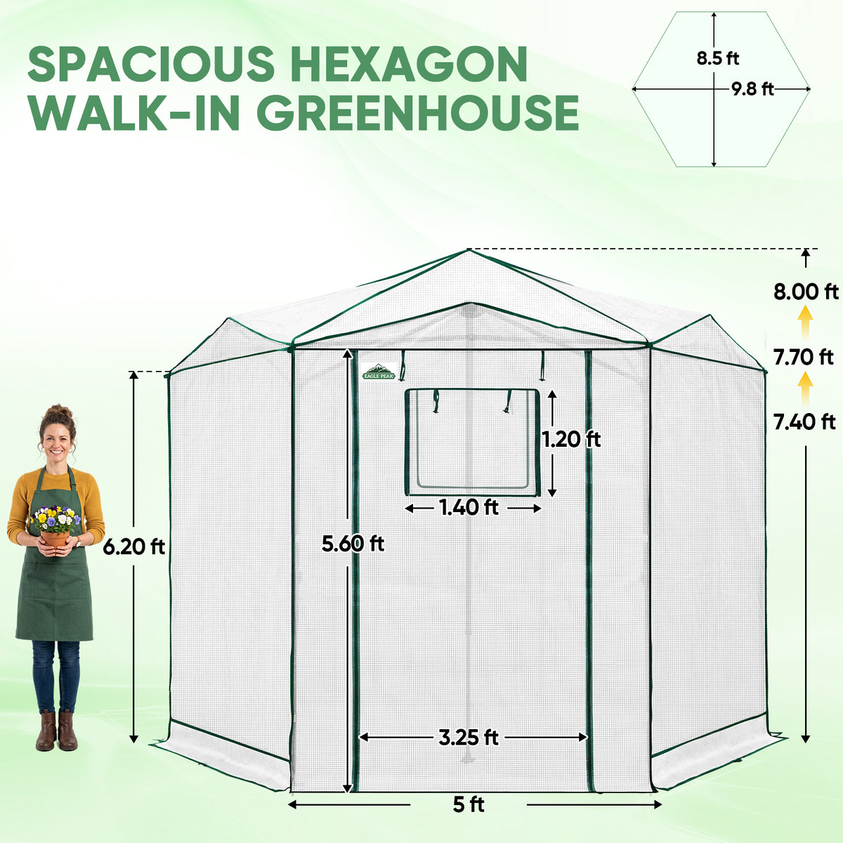 6.6x6.6/8.5x8.5 Easy Setup Pop Up Greenhouse, Hexagon