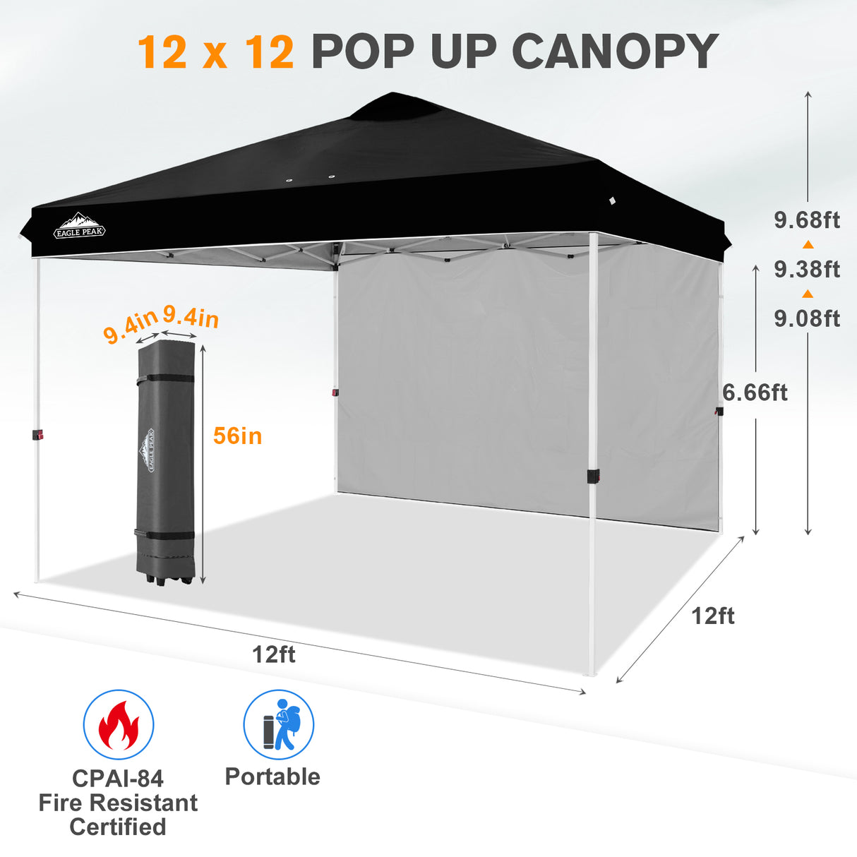 12x12 Pop Up Canopy Tent with 1 Sidewall