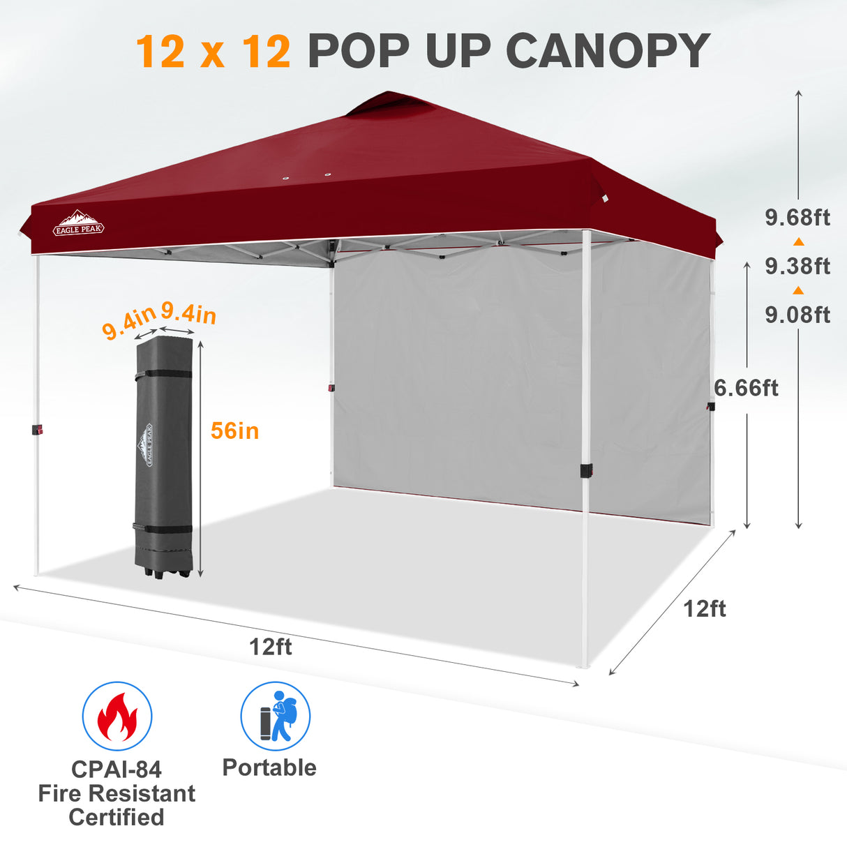 12x12 Pop Up Canopy Tent with 1 Sidewall