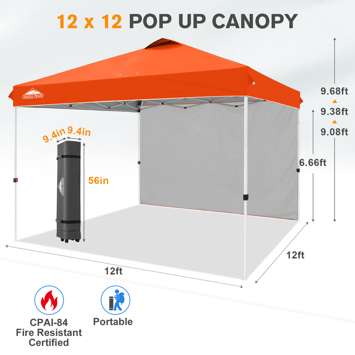 12x12 Pop Up Canopy Tent with 1 Sidewall