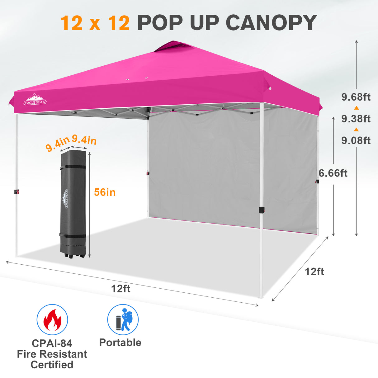 12x12 Pop Up Canopy Tent with 1 Sidewall