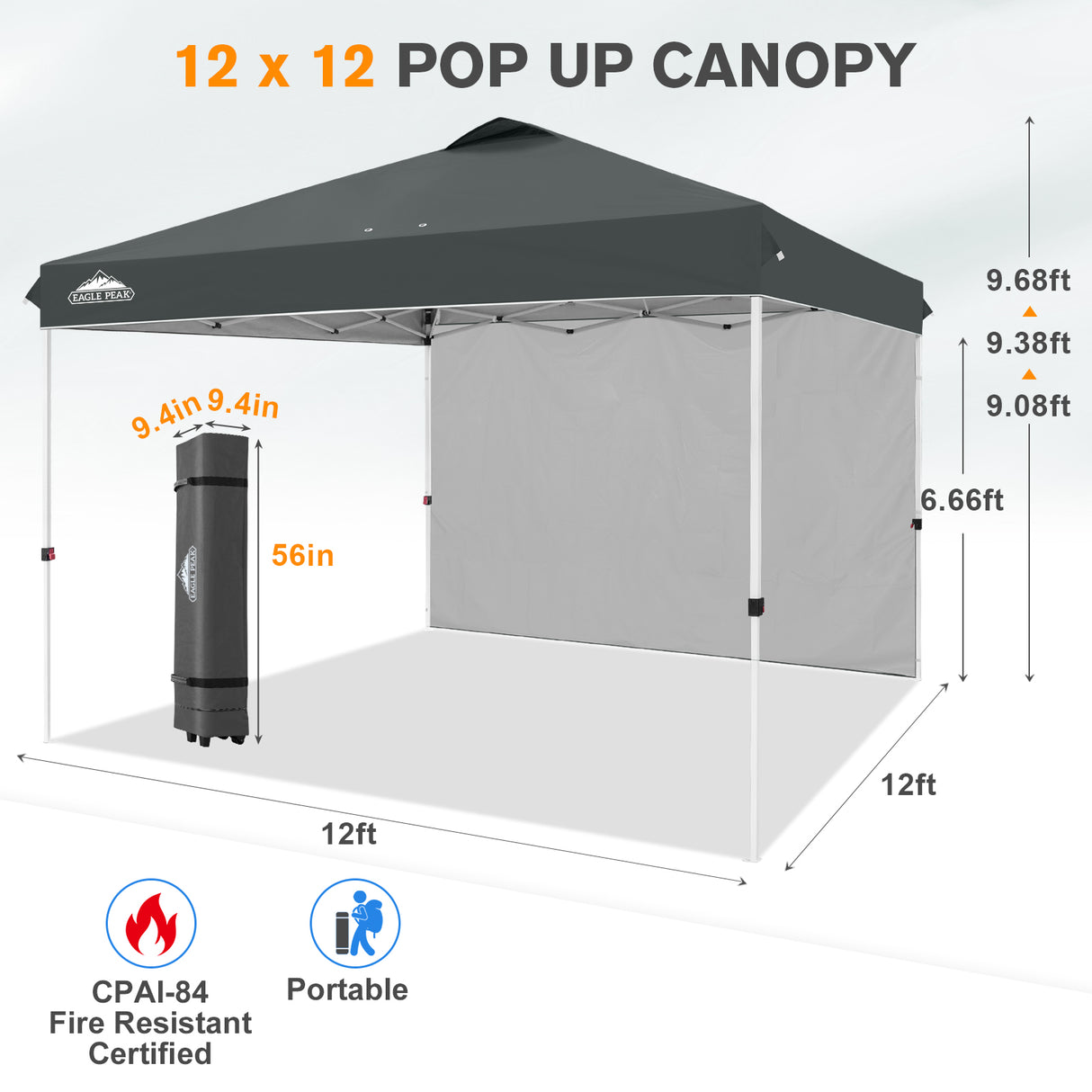 12x12 Pop Up Canopy Tent with 1 Sidewall