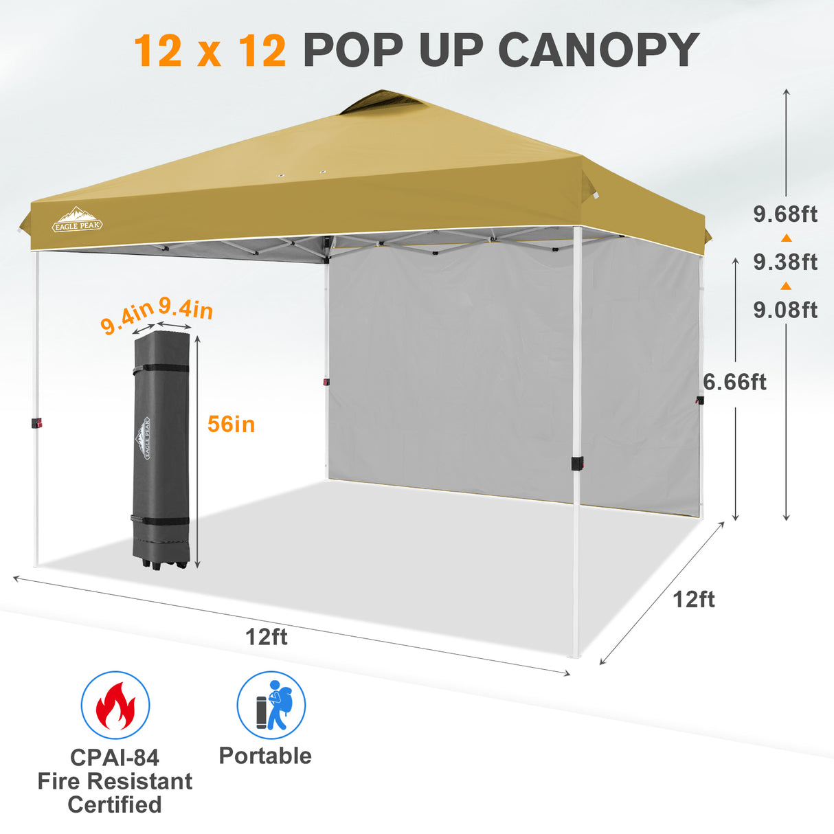 12x12 Pop Up Canopy Tent with 1 Sidewall