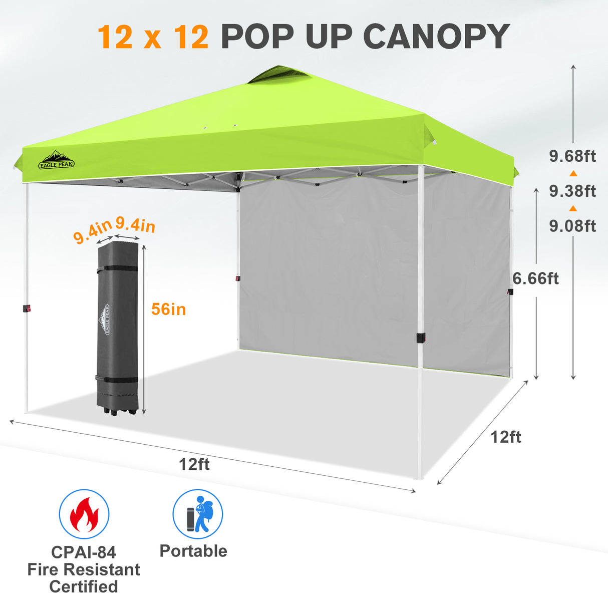 12x12 Pop Up Canopy Tent with 1 Sidewall