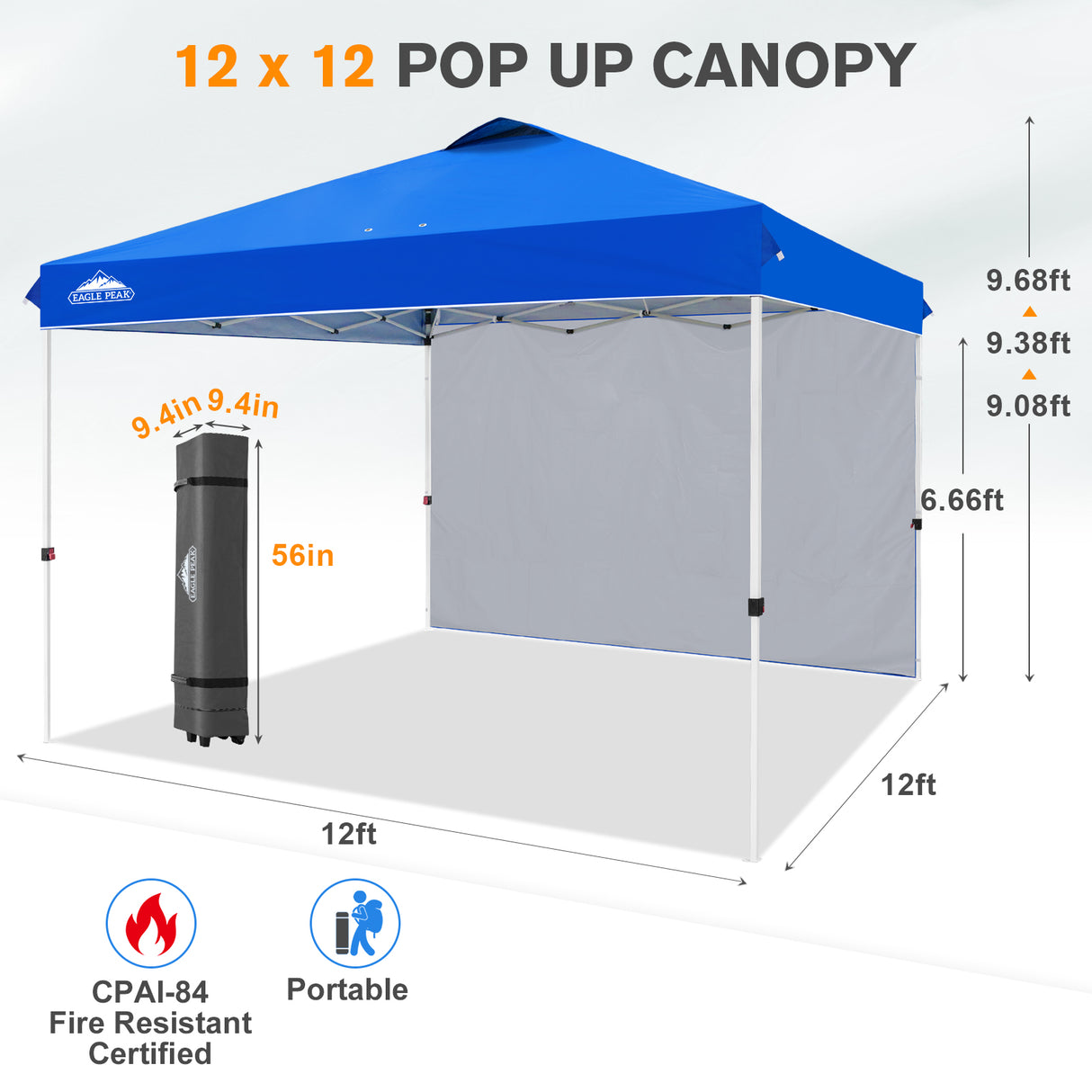 12x12 Pop Up Canopy Tent with 1 Sidewall