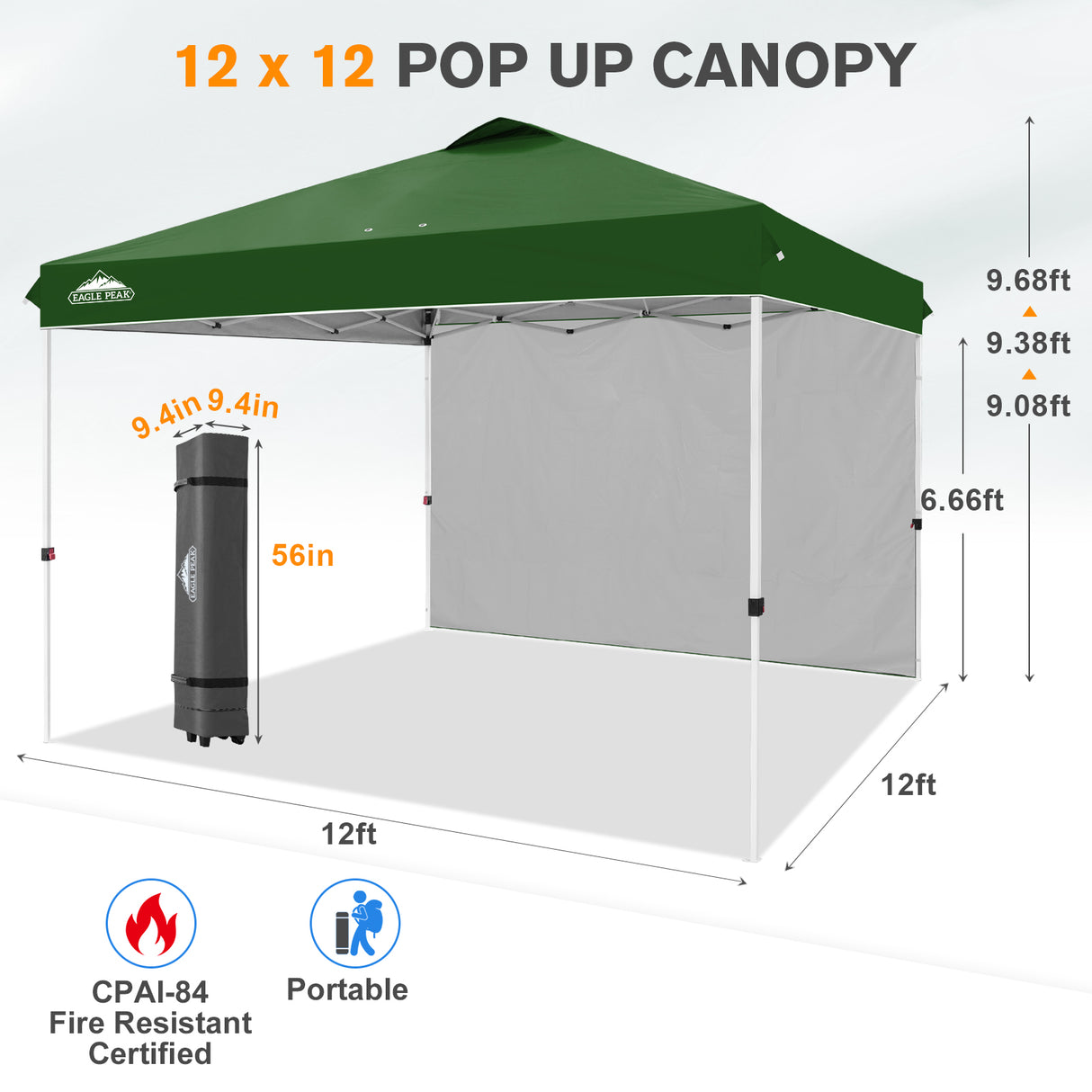 12x12 Pop Up Canopy Tent with 1 Sidewall