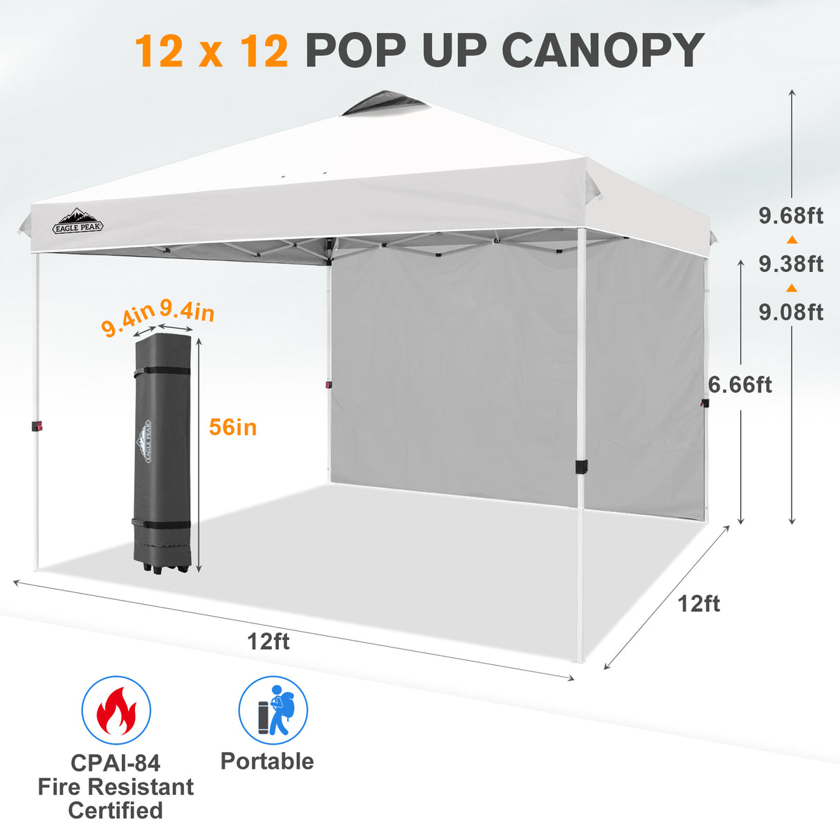 12x12 Pop Up Canopy Tent with 1 Sidewall
