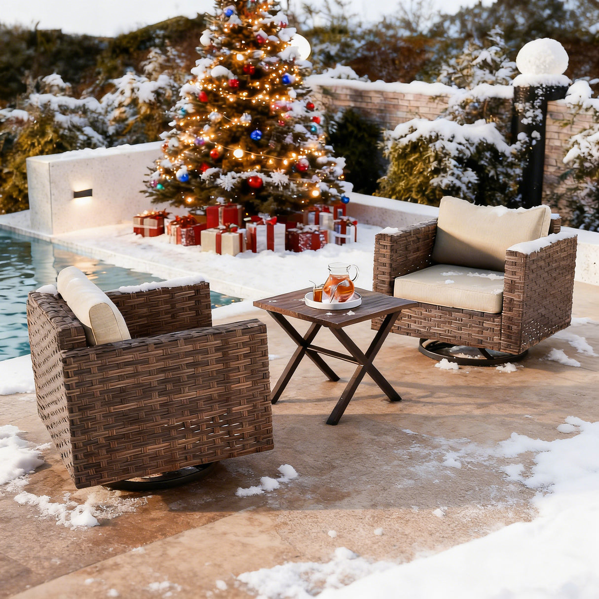 Harbor Haven 3 PCS Wicker Patio Bistro Set, Outdoor Swivel Rocking Chairs &Side Table