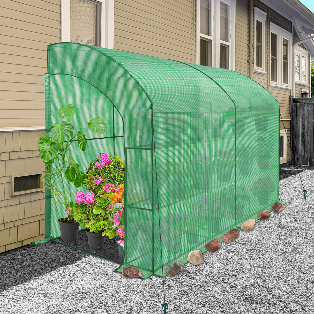 9.9x4.9x7.1 Outdoor Lean to Walk-in Greenhouse with Shelf