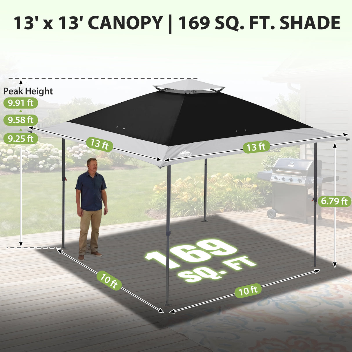 13x13 Straight Leg Pop Up Canopy Tent with 169 sqft of Shade