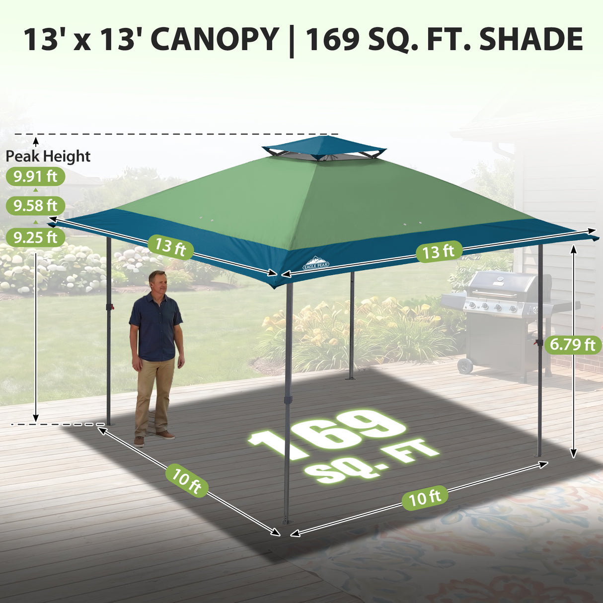 13x13 Straight Leg Pop Up Canopy Tent with 169 sqft of Shade