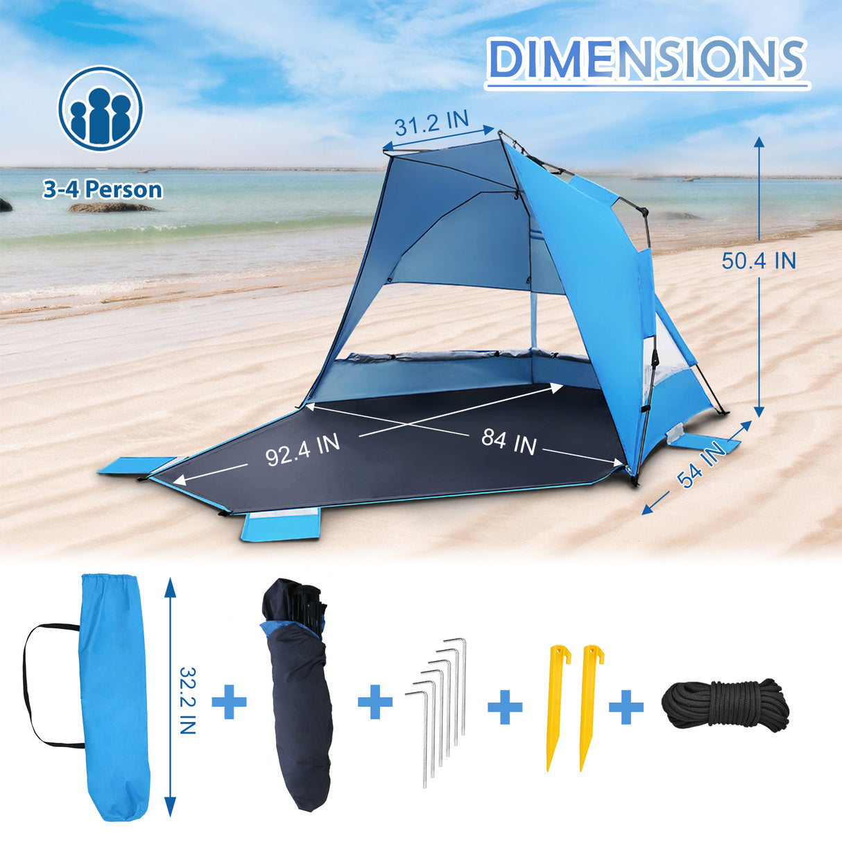 EAGLE PEAK Instant Beach Tent, Sunshade with Windows