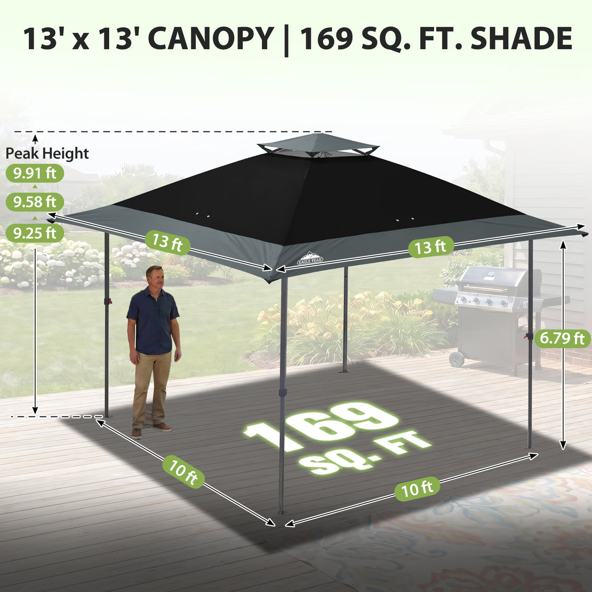 13x13 Straight Leg Pop Up Canopy Tent with 169 sqft of Shade