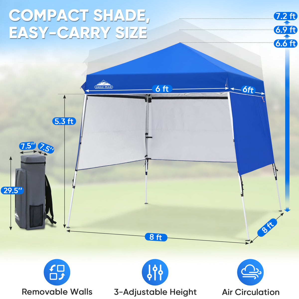 8x8 Pop Up Canopy Tent with 3 Half Walls, Compact