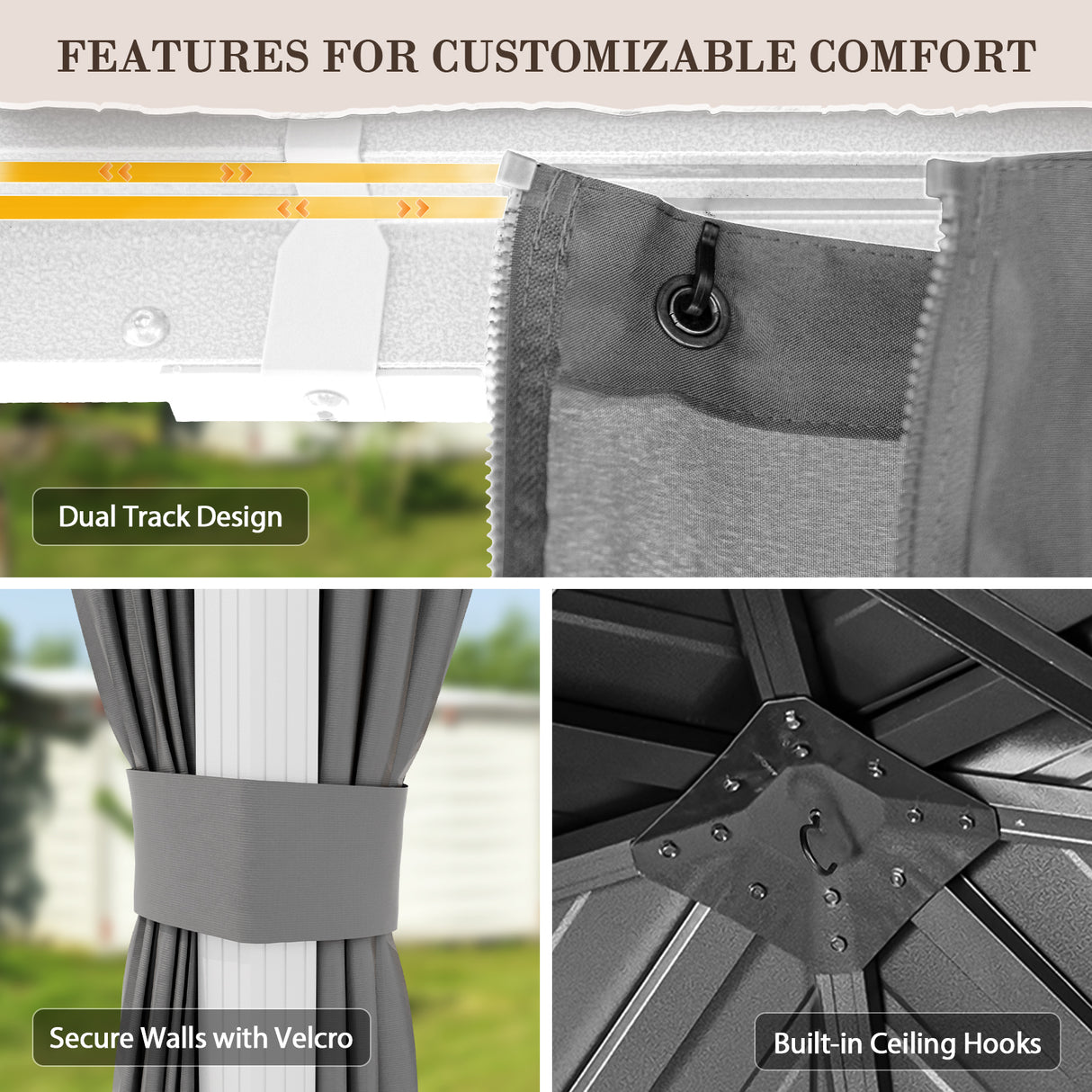 12x10/12x12/12x14/12x16/12x18/12x20 Hardtop Gazebo, Galvanized Steel Double Roof with Aluminum Frame