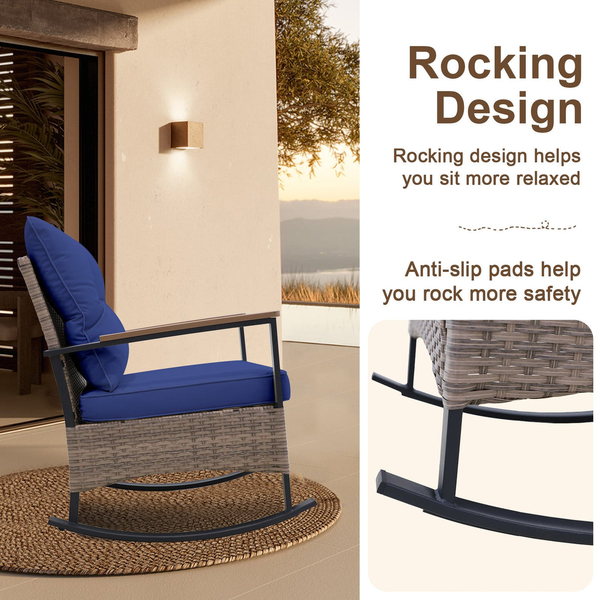 3 PCS Mojave Dusk Outdoor Conversation Set, 2 Rocking Chairs and Side Table - Eagle Peak Custom Canopy Tent