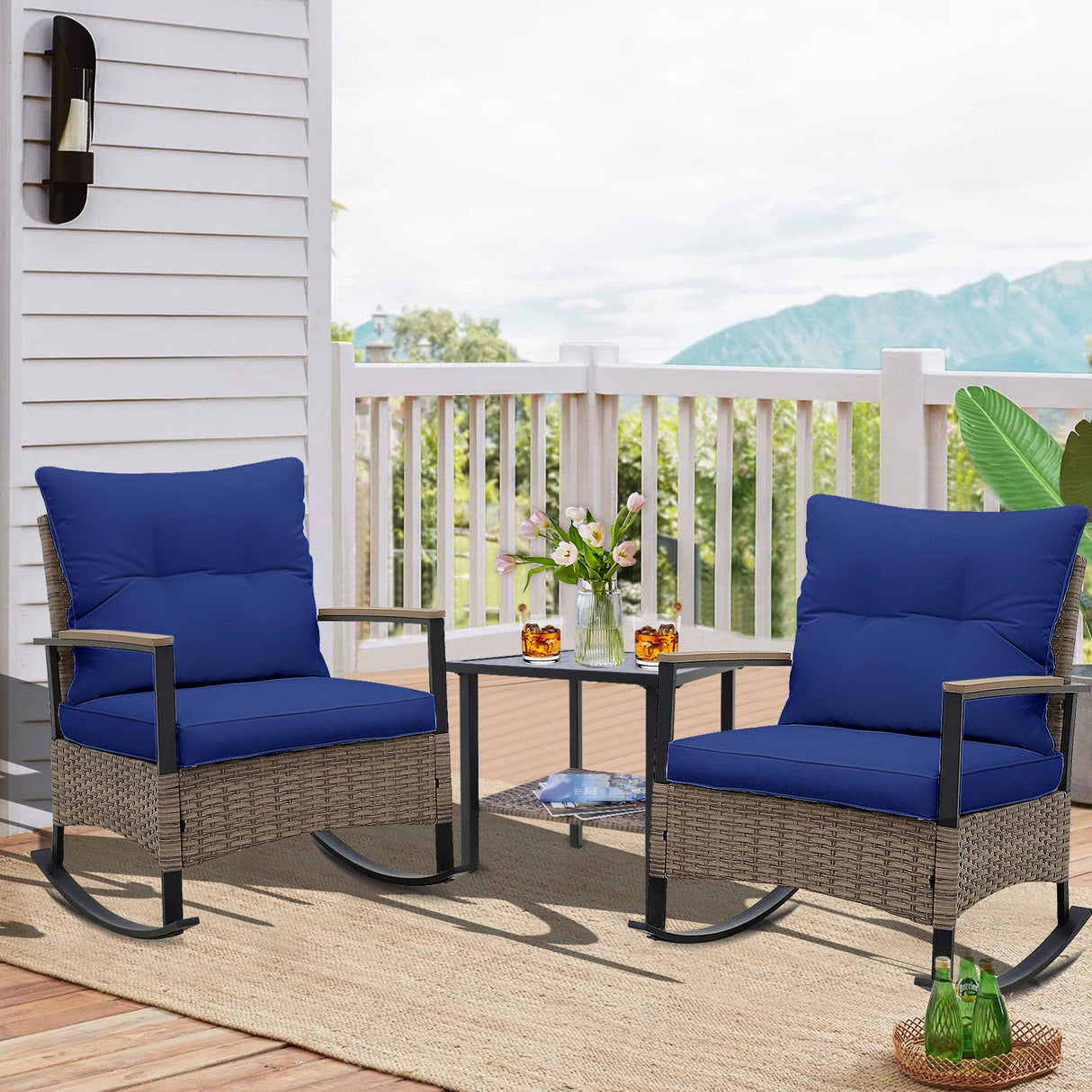 3 PCS Mojave Dusk Outdoor Conversation Set, 2 Rocking Chairs and Side Table - Eagle Peak Custom Canopy Tent