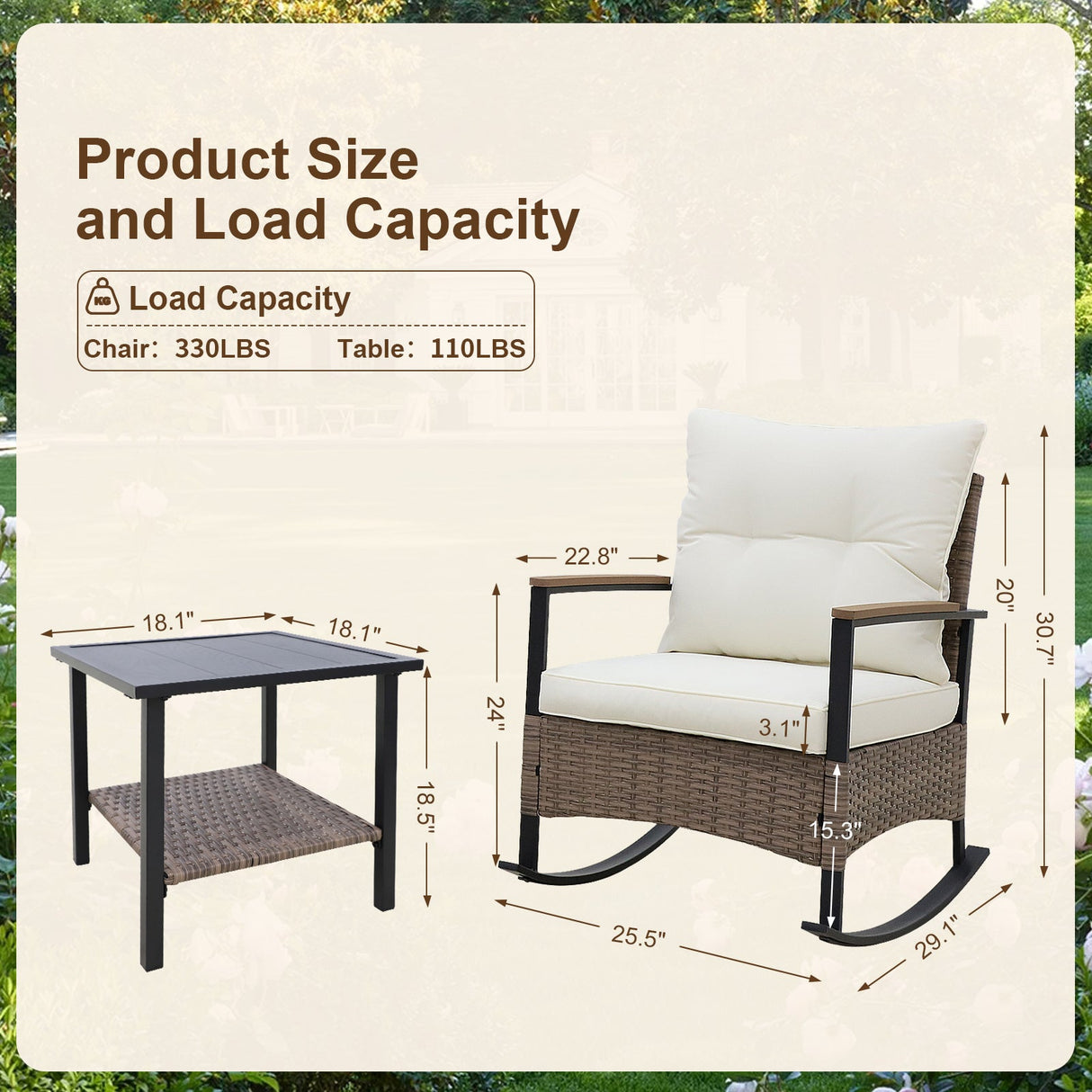 3 PCS Mojave Dusk Outdoor Conversation Set, 2 Rocking Chairs and Side Table - Eagle Peak Custom Canopy Tent