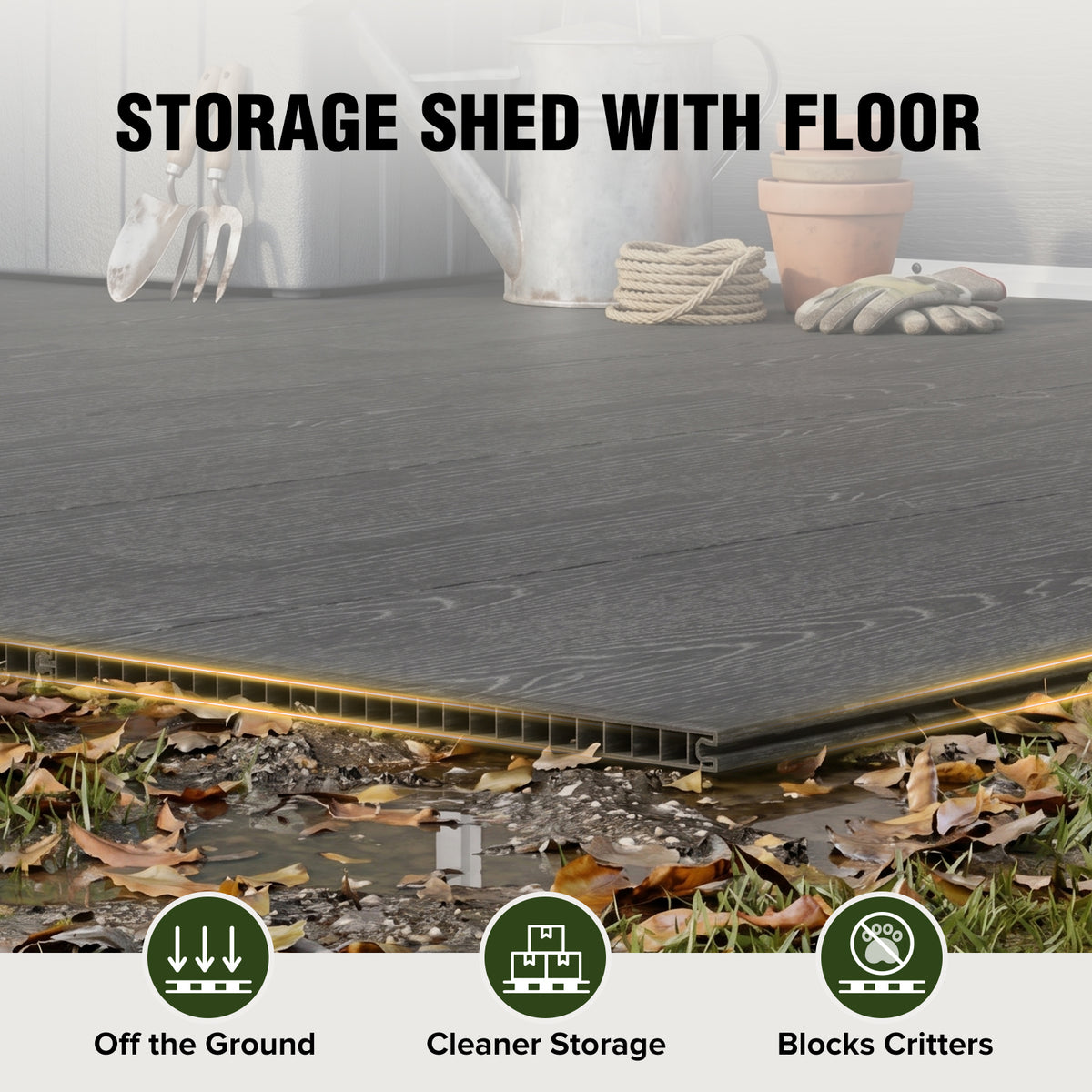 5x3/6x4/6x8/8x8/10x8 Resin Outdoor Storage Shed with Floor, Gray