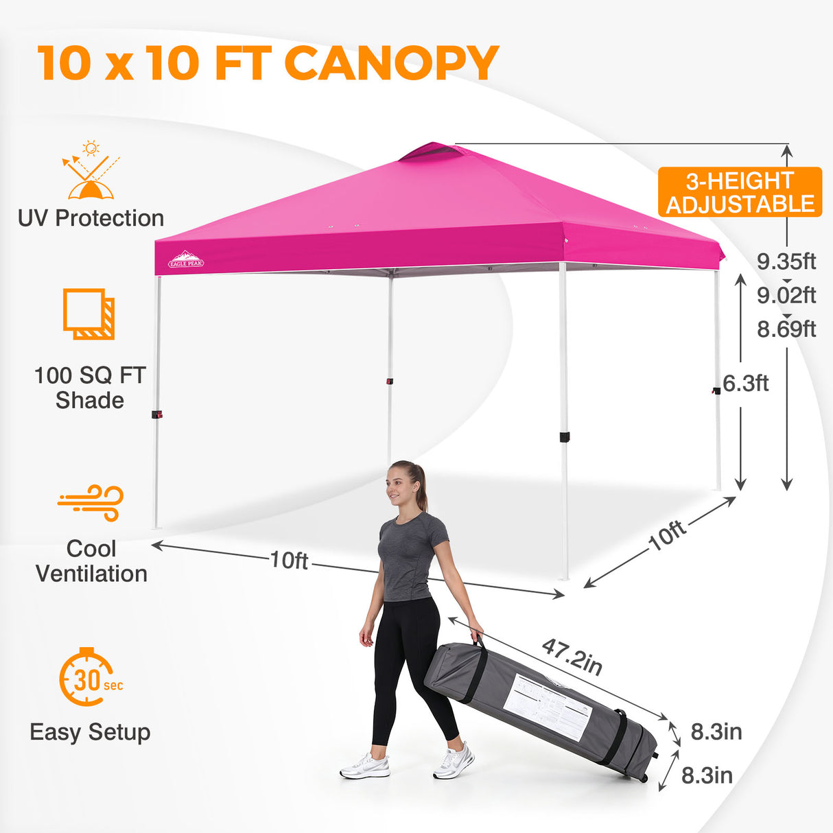Easy Setup Straight Leg 10x10 Pop Up Canopy Tent w/ 100 sqft of Shade