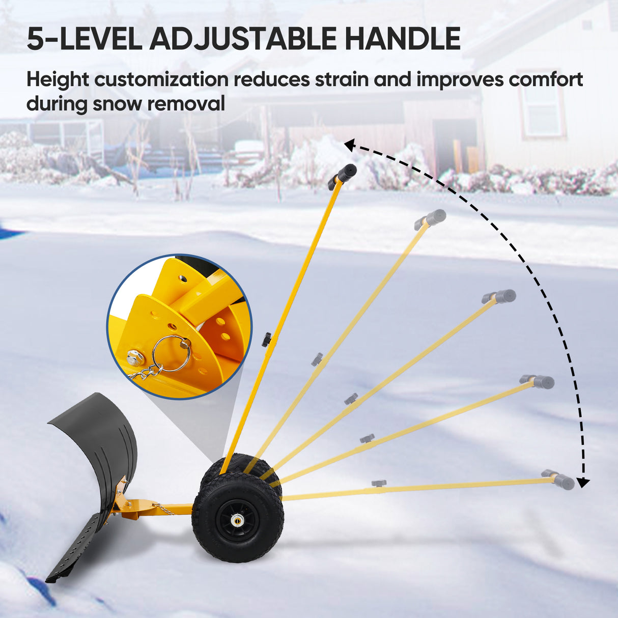 Wheeled Snow Shovel for Driveway 29”x16.5” Blade, Single/Dual Rod