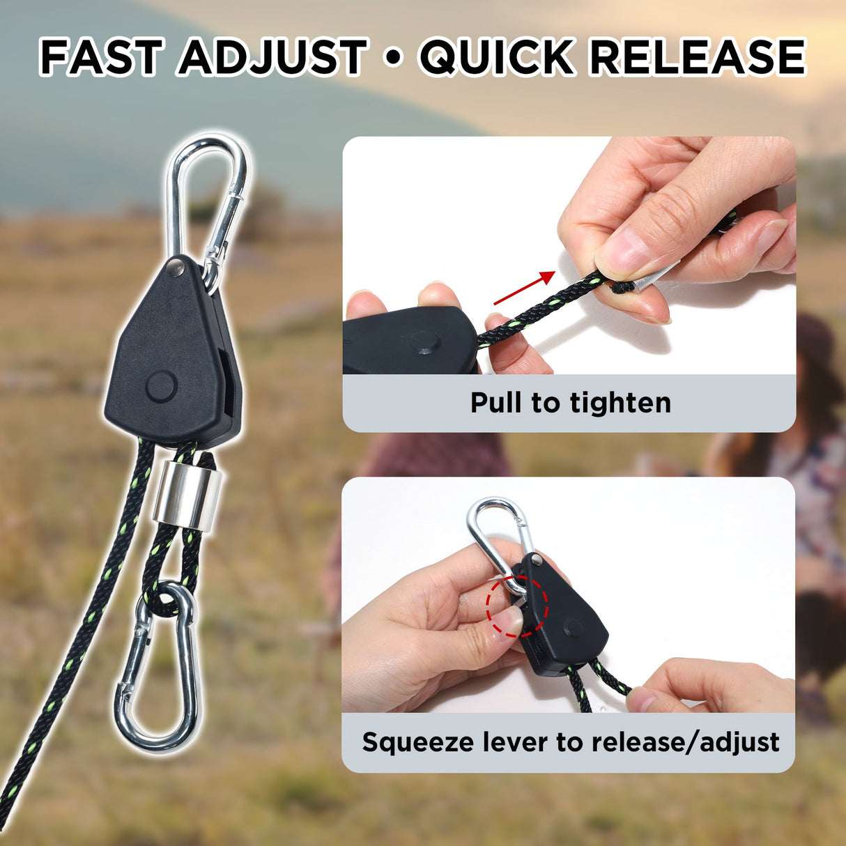 4 - Pack 1/8" Adjustable Rope Ratchet Tie Down Strap Set - Eagle Peak Custom Canopy Tent