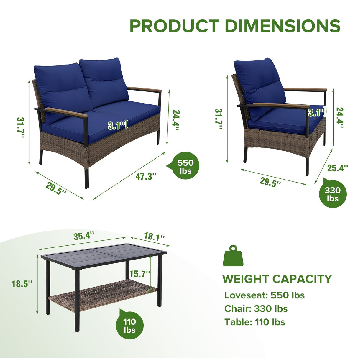 4 PCS Mojave Dusk Patio Wicker Furniture, Loveseat, 2 Patio Chairs and Coffee Table, Brown/Beige - Eagle Peak Custom Canopy Tent
